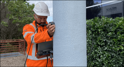 faiz khan investigating construction defects with UPV testing device